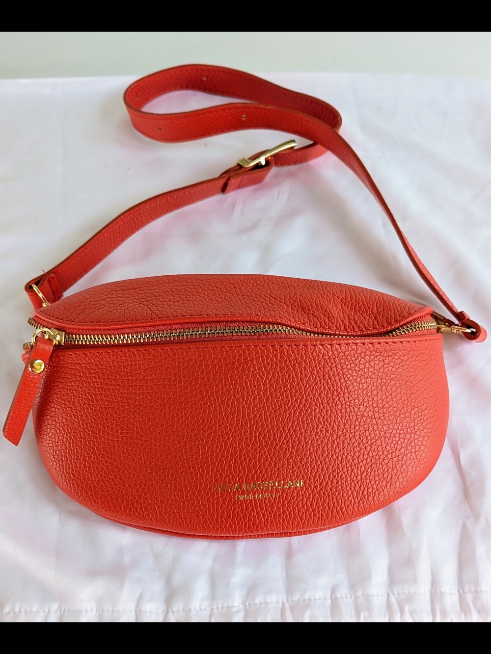kate spade Coral Orange Pebbled Leather Crossbody Belt Bag with Gold Hardware
